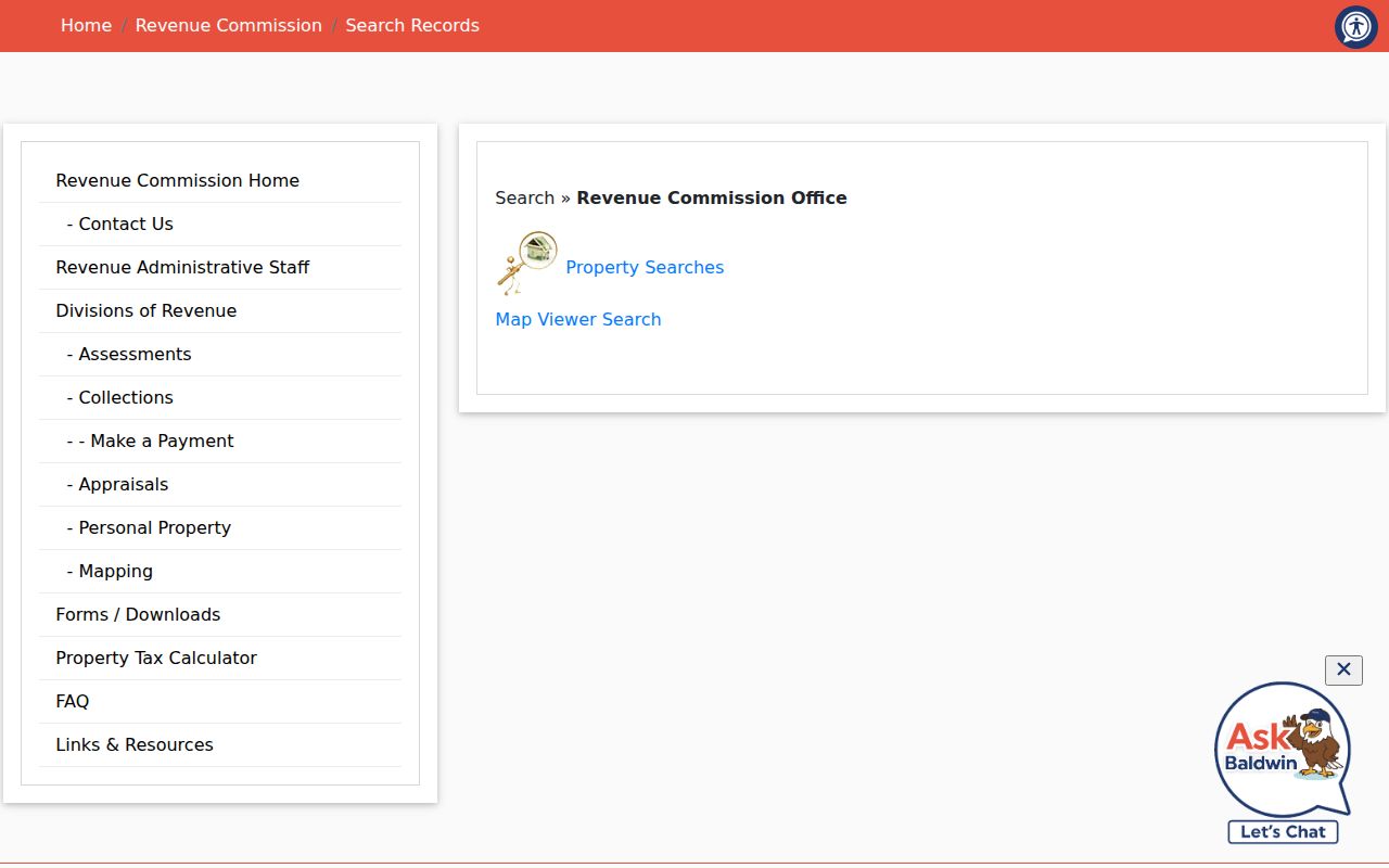 Daphne street directory Revenue Commission search and map choices