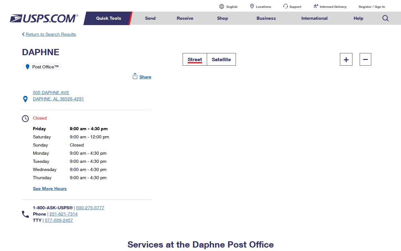 Daphne ZIP code directory source for the 36526 post office