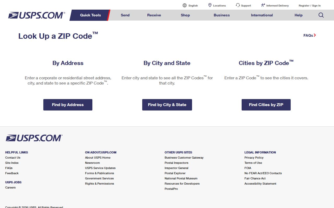 Daphne ZIP code directory search modes in the USPS lookup